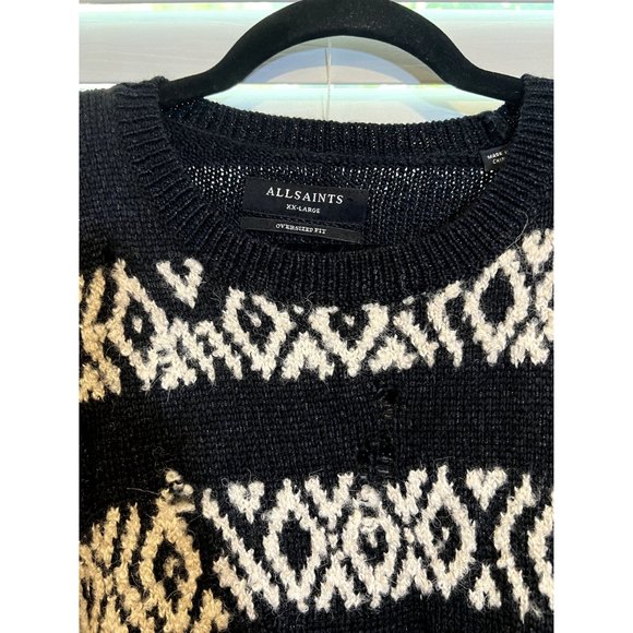AllSaints Malver Fair Isle Oversized Wool Blend Sweater - Size XXL - Picture 3 of 9